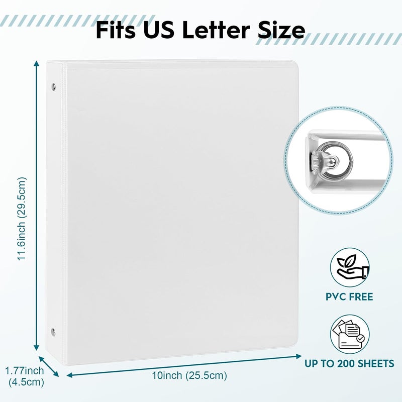 XRUNMIX 1-inch 3-Ring Binders, 1'' Round Rings Binder, US Letter Size 8.5 x 11'', 200 Sheet Capacity, ClearVue Presentation View, Non-Stick, White (1) - Image 2